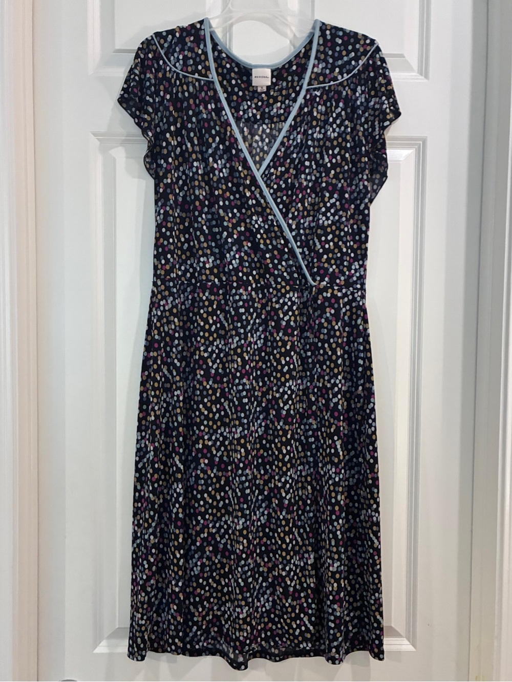 Merona Navy Multi-Dot Faux‎ Wrap Midi Dress